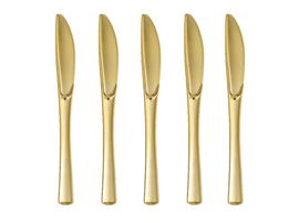Jednorazowe noże plastikowe, złote, 10 szt.