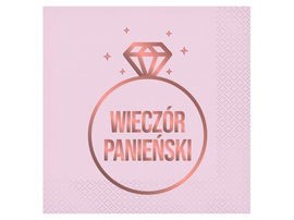 Serwetki, Wieczór Panieński, różowo złote, 33 cm x 33 cm, 20 szt.