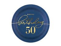 Talerzyki, Happy Birthday "50 lat", granatowe, 18 cm, 6 szt.