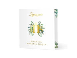 Zaproszenia na Komunię Świętą, Eukaliptus, złote, 10 szt.