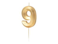 Świeczka urodzinowa cyfra "9", złota metalizowana