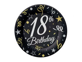Talerzyki urodzinowe, B&C 18 Birthday, 18 cm, 8 szt.