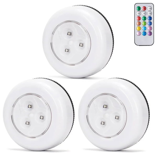 3xLampka nocna RGB kolorowa z pilotem do sterowania na 3 baterie AAA