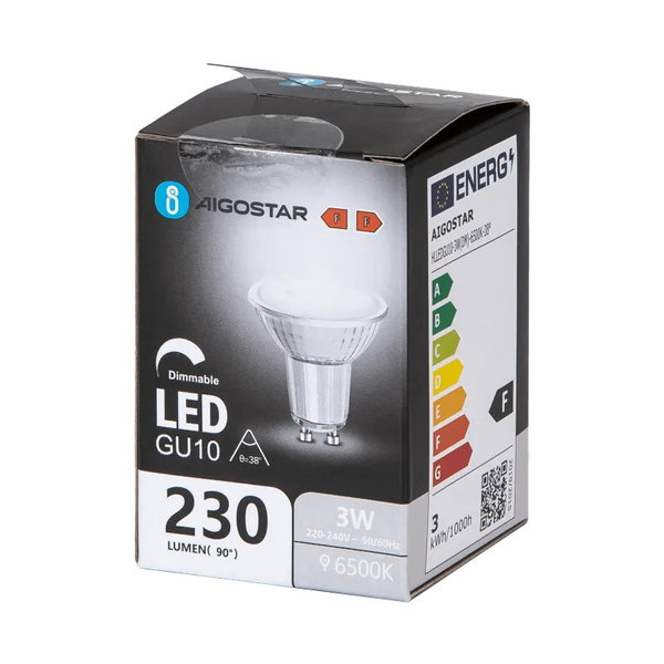 Żarówka LED GU10 3W 6500K z możliwością ściemniania i szklanym kloszem