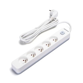 Francuski przedłużacz 5-gniazdowy z wyłącznikiem biało-szary 3m