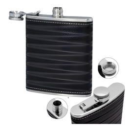 Piersiówka metalowa nierdzewna czarna skóra 240ml inox prezent dla mężczyzny 