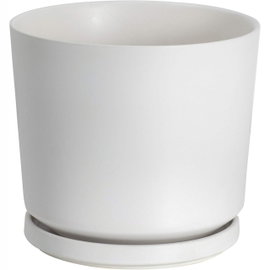 CERAMICZNA DONICA 15 CM Z ODPŁYWEM I PODSTAWKĄ BIAŁA NOWOCZESNA