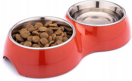 Podwójna Miska melaminowa dla Psa 2x700ml Antypoślizgowa - Czerwony