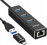 Hub USB 3.0, aluminiowy z 3 portami, adapter RJ45 - idealny do biura