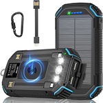 Pancerny PowerBank Solarny LEO WAY 36000mAh z 3 kablami 4 x USB 15W LED