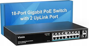 Switch PoE VIMIN 18-portowy Gigabit z 2 portami Uplink 250W VLAN Rackmount