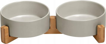 2 x CERAMICZNA MISKA DLA PSA NA STOJAKU BAMBUSOWYM 400 ML SZARA