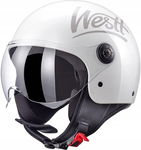 KASK MOTOCYKLOWY BIAŁY W STYLU RETRO Z WIZJEREM WSTRZĄSOODPORNY ECE | M