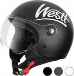 KASK MOTOCYKLOWY CZARNY W STYLU RETRO Z WIZJEREM WSTRZĄSOODPORNY ECE | L
