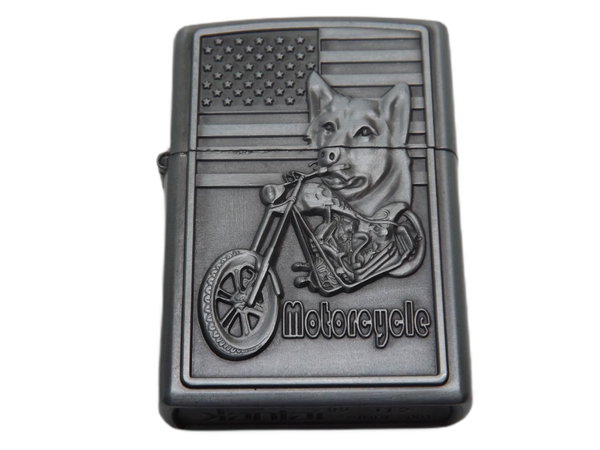 ZAPALNICZKA BENZYNOWA METALOWA WZÓR MOTOCYKLE SREBRNA