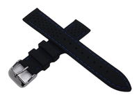 PASEK HORIDO DO ZEGARKA SILIKON CZARNY NIEBIESKA NITKA 20MM SREBRNA KLAMERKA