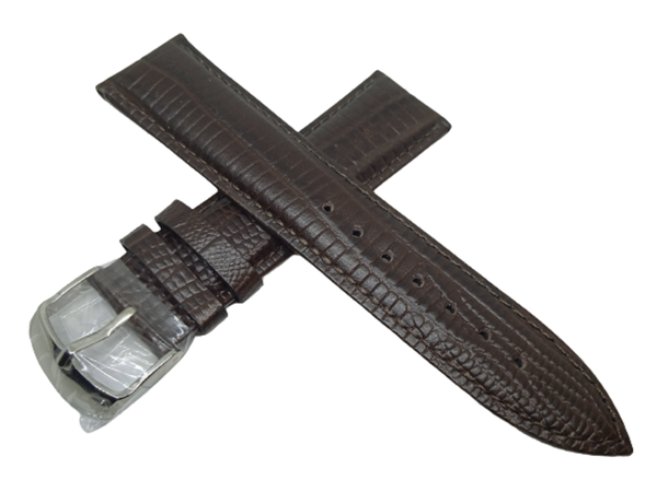 PASEK CHERMOND DO ZEGARKA SKÓRA CIEMNY BRĄZOWY LIZARD 22 MM SREBRNA KLAMERKA