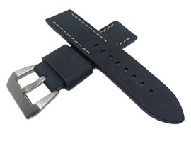 PASEK CHERMOND DO ZEGARKA SKÓRA CZARNY 24 MM SREBRNA MASYWNA KLAMERKA
