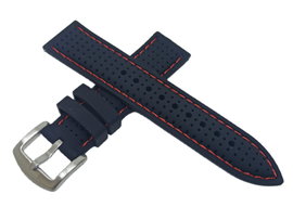 PASEK DO ZEGARKA SILIKONOWY CZARNY 22 MM CZERWONA NITKA + TELESKOPY
