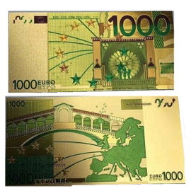 Złoty Banknot Kolekcjonerski 1000 EURO Pamiątka Gadżet PVC blikshop 