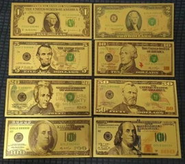 Zestaw 8 Kolekcjonerskich Złotych Banknotów Dolarów Amerykańskich blikshop