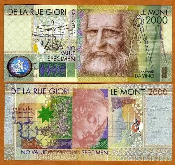 Banknot kolekcjonerski Leonardo da Vinci 2000 UNC UV Prezent blikshop 