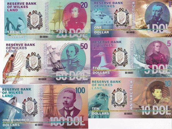 Zestaw Banknotów Kolekcjonerskich Ziemia Wilkesa Antarctica 6 szt UNC 
