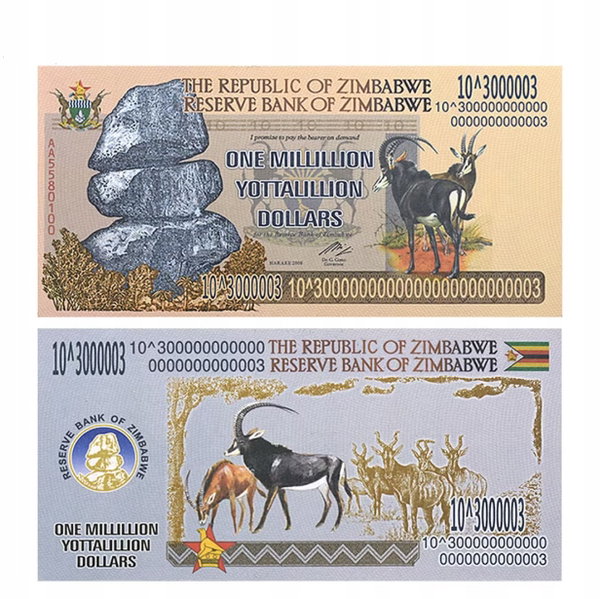 Kolekcjonerski Banknot Zimbabwe 1 Million Yottallillion Dollars UV 