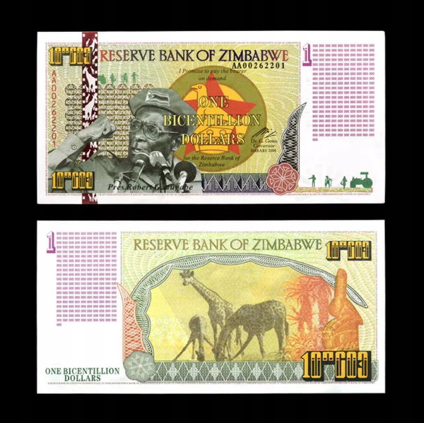 Banknot Kolekcjonerski Zimbabwe One Bicentillion Dollars UV UNC blikshop