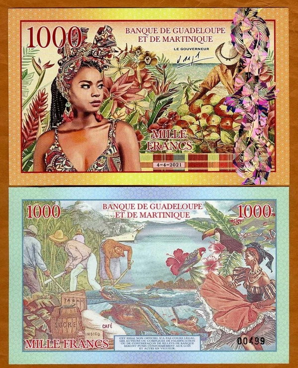 Guadeloupe i Martynika 1000 Francs 2021 Banknot Kolekcjonerski UNC blikshop