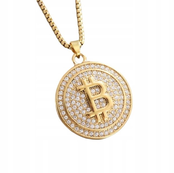 Męski Naszyjnik Złoty BITCOIN Krypto BTC Prezent dla Niego Inwestora Gadżet