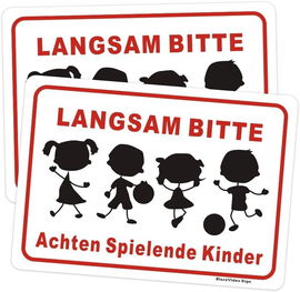 2 tabliczki parking Zwolnij Uwaga dzieci LANGSAM BITTE niemiecki
