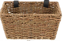 Koszyk rowerowy wiklinowy na kierownice z czarnymi paskami