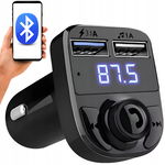Transmiter bluetooth FM, zestaw HF, odtwarzacz MP3, ładowarka 2 x USB (czarny)
