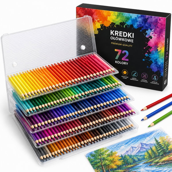 Zestaw 72 kredek kolorowych w etui profesjonalne kredki do rysowania szkicu