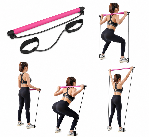 Taśmy pilates zestaw do ćwiczeń z drążkiem i gumami oporowymi 2 sztuki róż