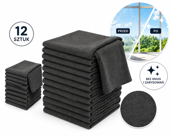 Magiczne ściereczki bezsmugowe 12 sztuk 30x20 cm do okien szyb luster