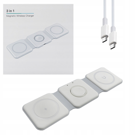 QIKtech Ładowarka Indukcyjna MagSafe 15W Biała 3w1 iPhone Apple Watch AirPods