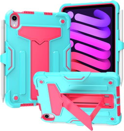 Etui Pancerne iPad Mini 6 8.3 Ekran Pasek Na Ramię Stojak Granatowo-Limon