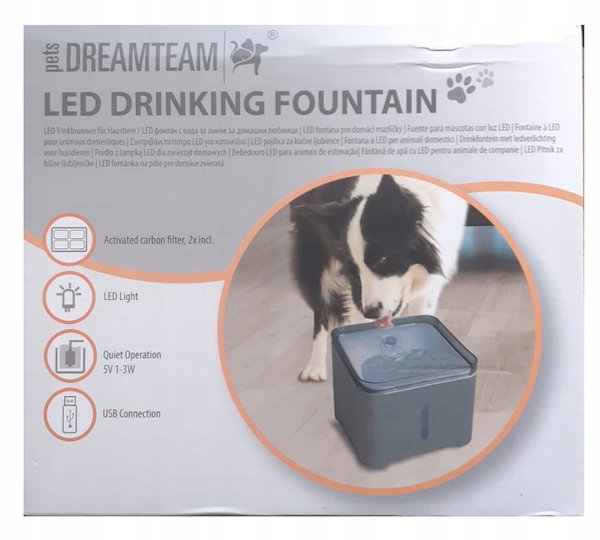 POIDŁO NA WODĘ DLA PSA FONTANNA LED Z FILTREM USB AUTOMATYCZNY DOZOWNIK