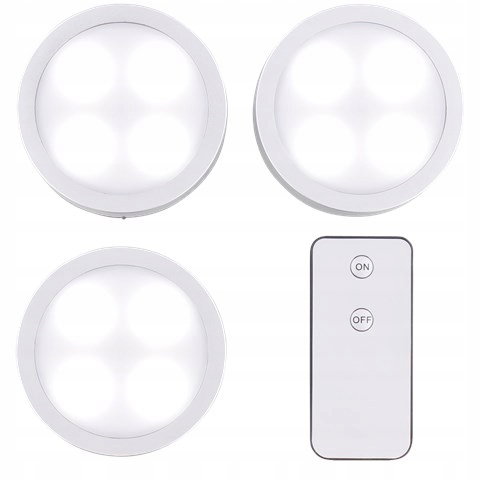 Lampki LED push meblowe dotykowe na pilota Zestaw 3 Lampek + Pilot SREBRNE