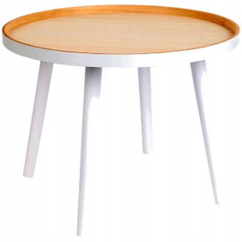 STOLIK KAWOWY DO SALONU 50x50x38 cm BEŻOWO BIAŁY Z DREWNA GLAMOUR LOFTOWY