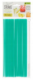 SŁOMKI DO NAPOJÓW DRINKÓW WIELORAZOWE TWORZYWO 30 SZT + SZCZOTECZKA ZIELONE