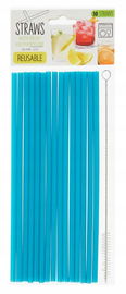 SŁOMKI DO NAPOJÓW DRINKÓW WIELORAZOWE TWORZYWO 30 SZT WYCIOR DO MYCIA BLUE