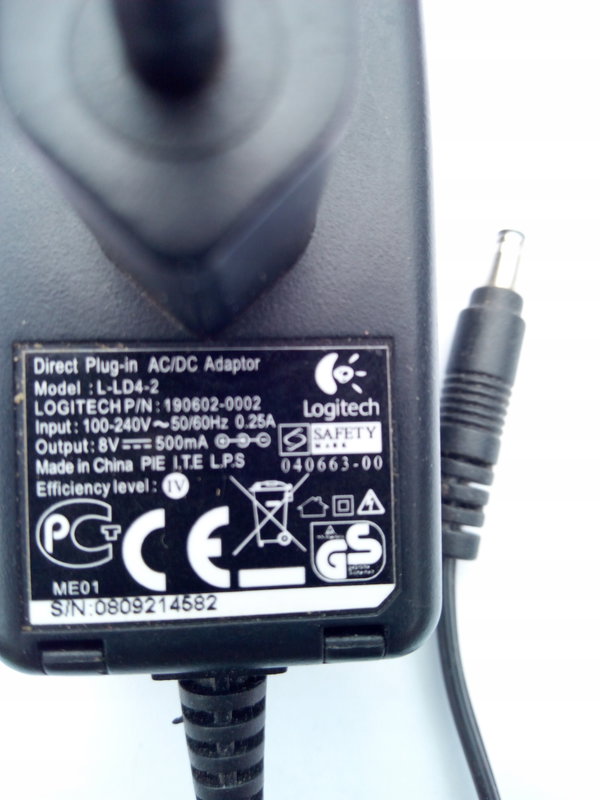 ZASILACZ LOGITECH 8V 500mA MODEL L-LD4-2 WTYCZKOWY