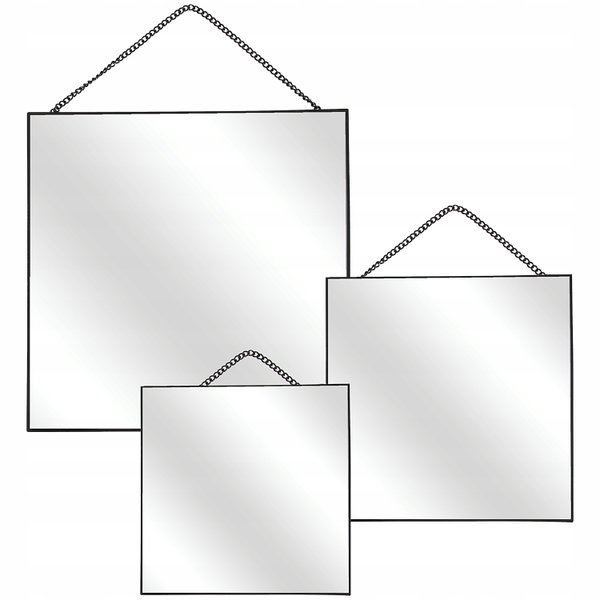 ZESTAW 3 x LUSTRO KWADRATOWE NA ŁAŃCUSZKU DEKORACJA HOME czarne 54