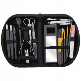 Zestaw Do Pielęgnacji  Manicure Pedicure w  Czarnym Etui na zamek 18 Ele.