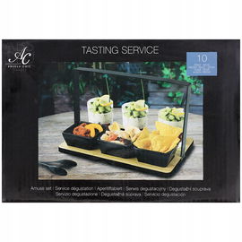 ZESTAW DO SERWOWANIA SOSÓW DIPÓW stojak z uchwytem Czarne miski 10 element