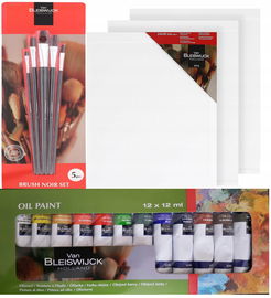 ZESTAW MALARSKI 20w1: 3 PŁÓTNA 5 PĘDZLI 12 FARB OLEJNYCH VAN BLEISWIJCK
