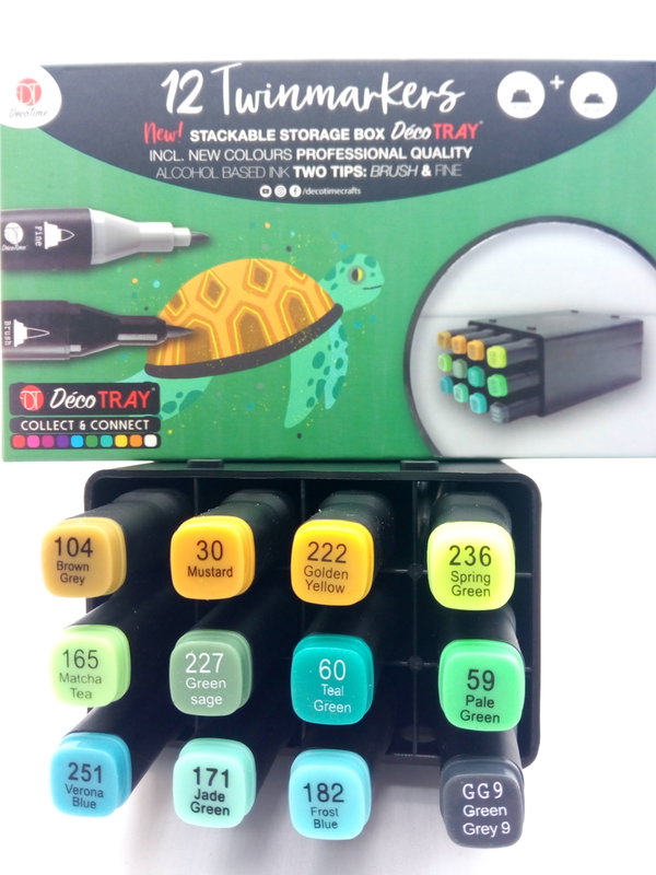 TWINMARKERY Dwustronne BOX 12 SZT Alkoholowe 104-GG9 ZIELONE ZÓŁW